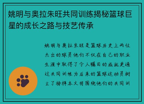 姚明与奥拉朱旺共同训练揭秘篮球巨星的成长之路与技艺传承